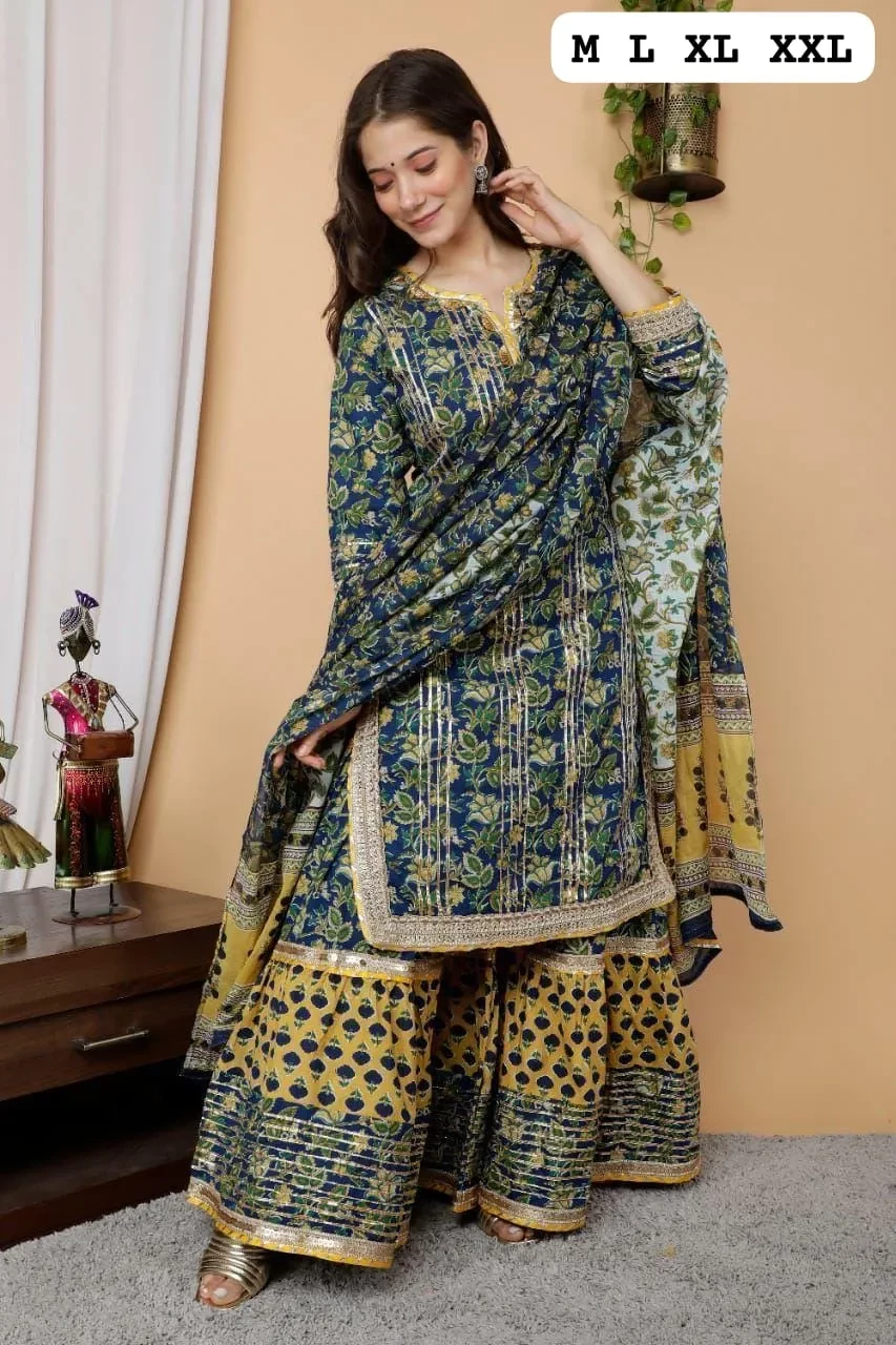 Nandi-Gota Work Kurti and Sharara Set Catalog