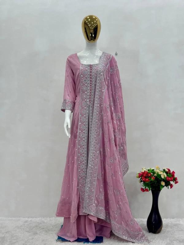 KF-1656 Designer Pink Heavy Embroidery Readymade Sharara Suits